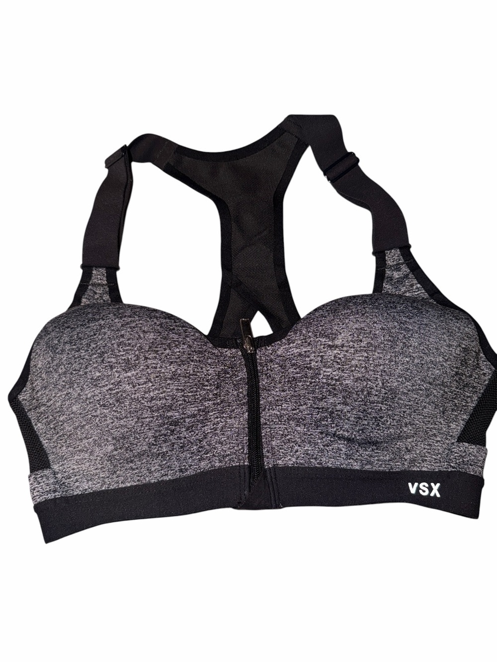 Victoria's Secret Heather Gray & Black Front-Zip Racerback Sports Bra